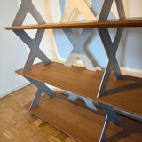 Designer shelf in solid oak and signed aluminium.