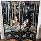 Chinese lacquered screen with decorations of birds and bamboo. Chinese work. Around 1950.