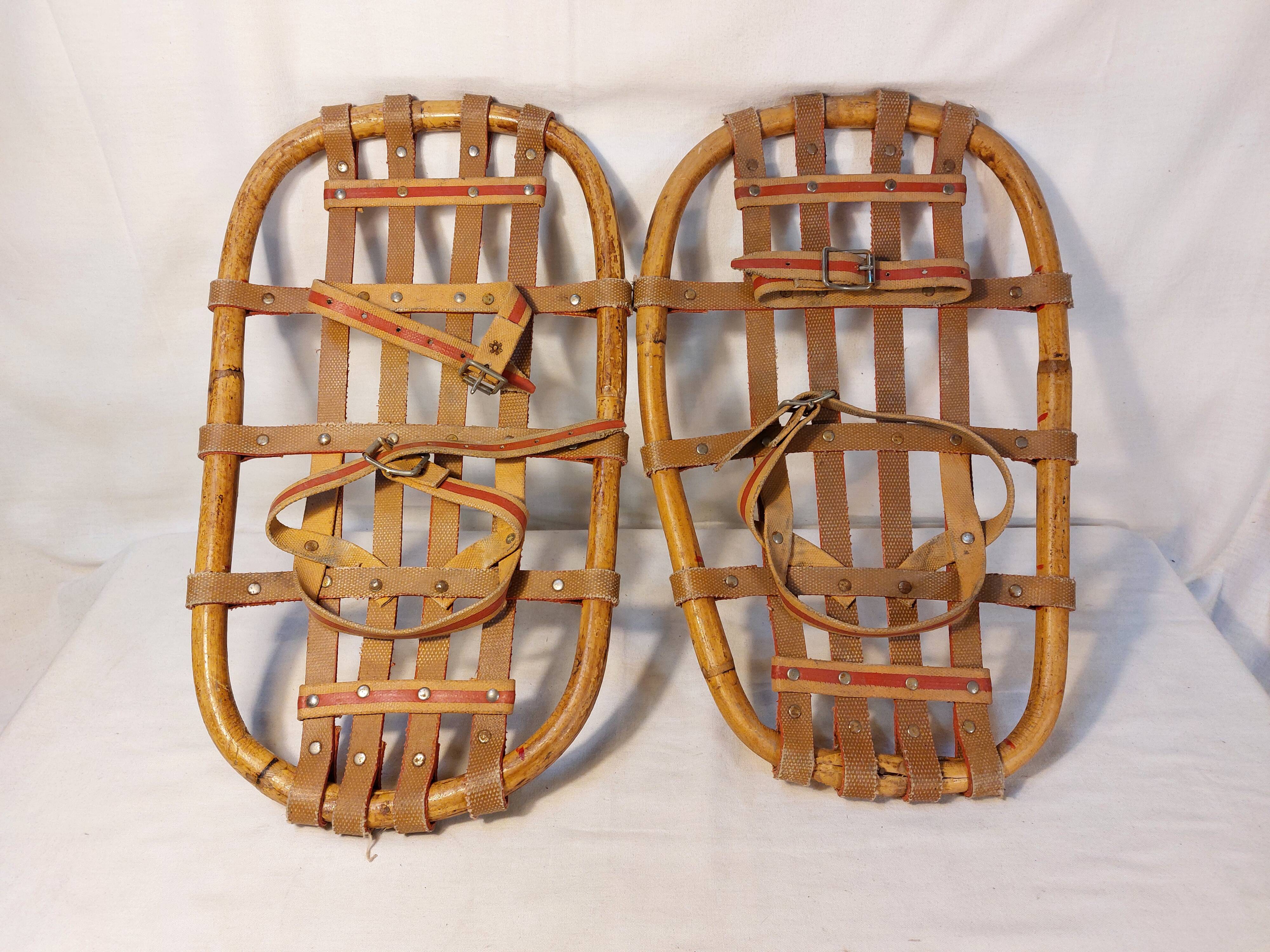 Pair of vintage bamboo snowshoes