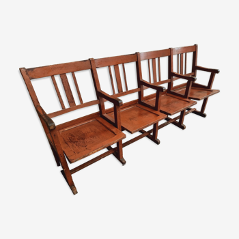 Sièges de cinéma antiques reliés 4 pcs brun rouge