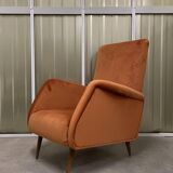 Italian armchair compass feet italy 60s reupholstered