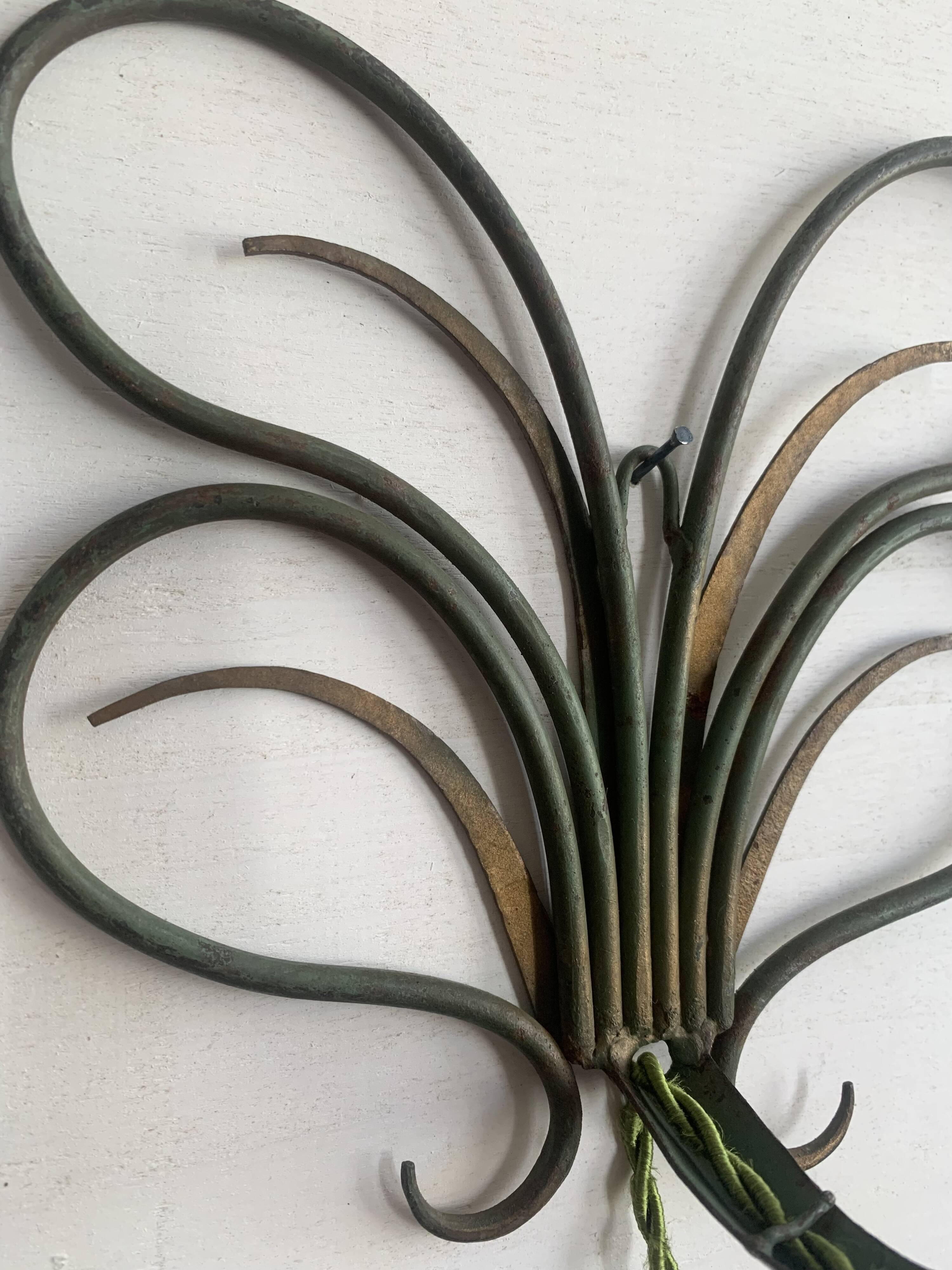 Pair of wall lights in patinated green painted iron, 1950s