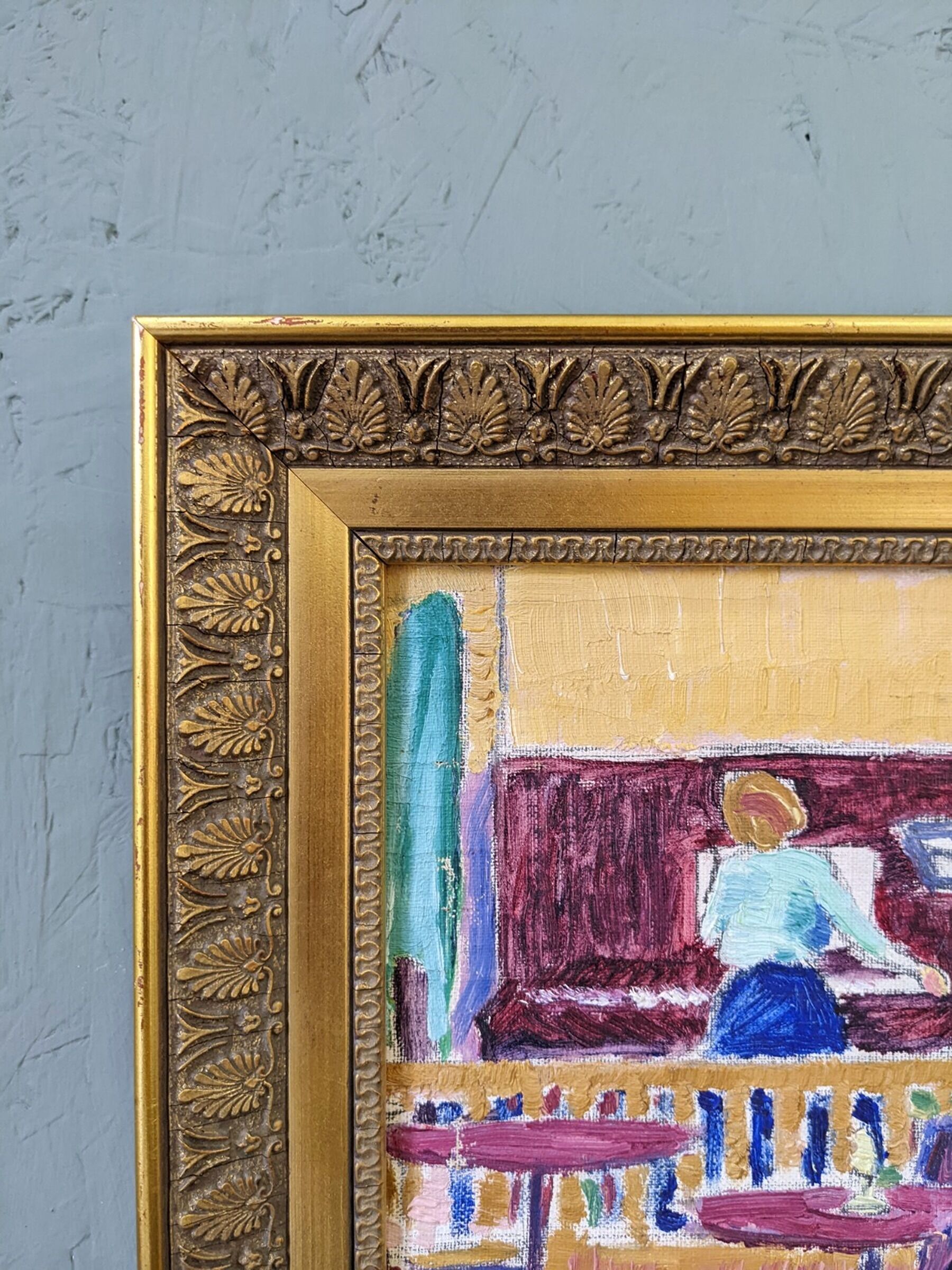 Mid-Century Modern "The Ensemble" Swedish Figurative Oil Painting, Framed