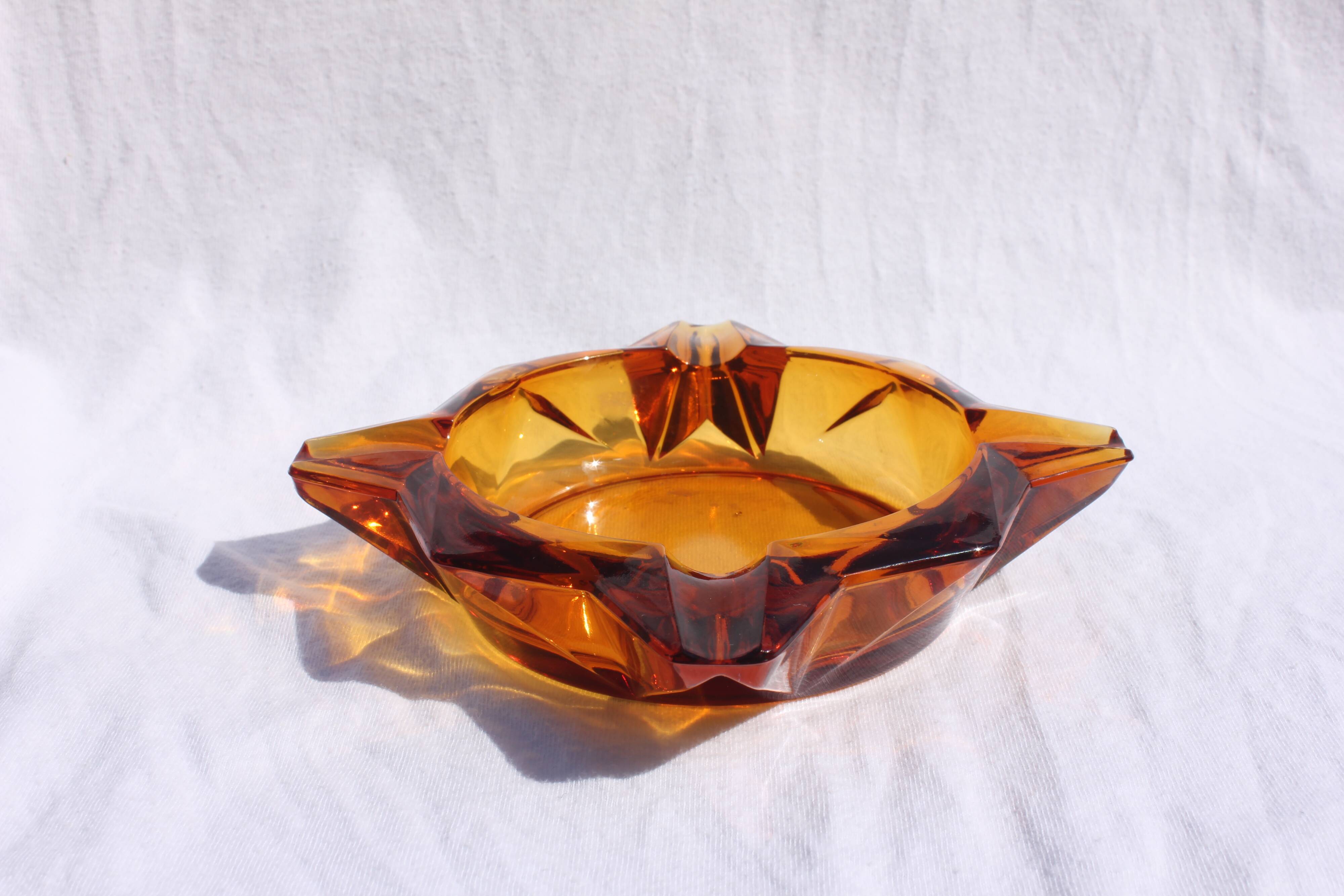 Vintage amber glass ashtray 70s