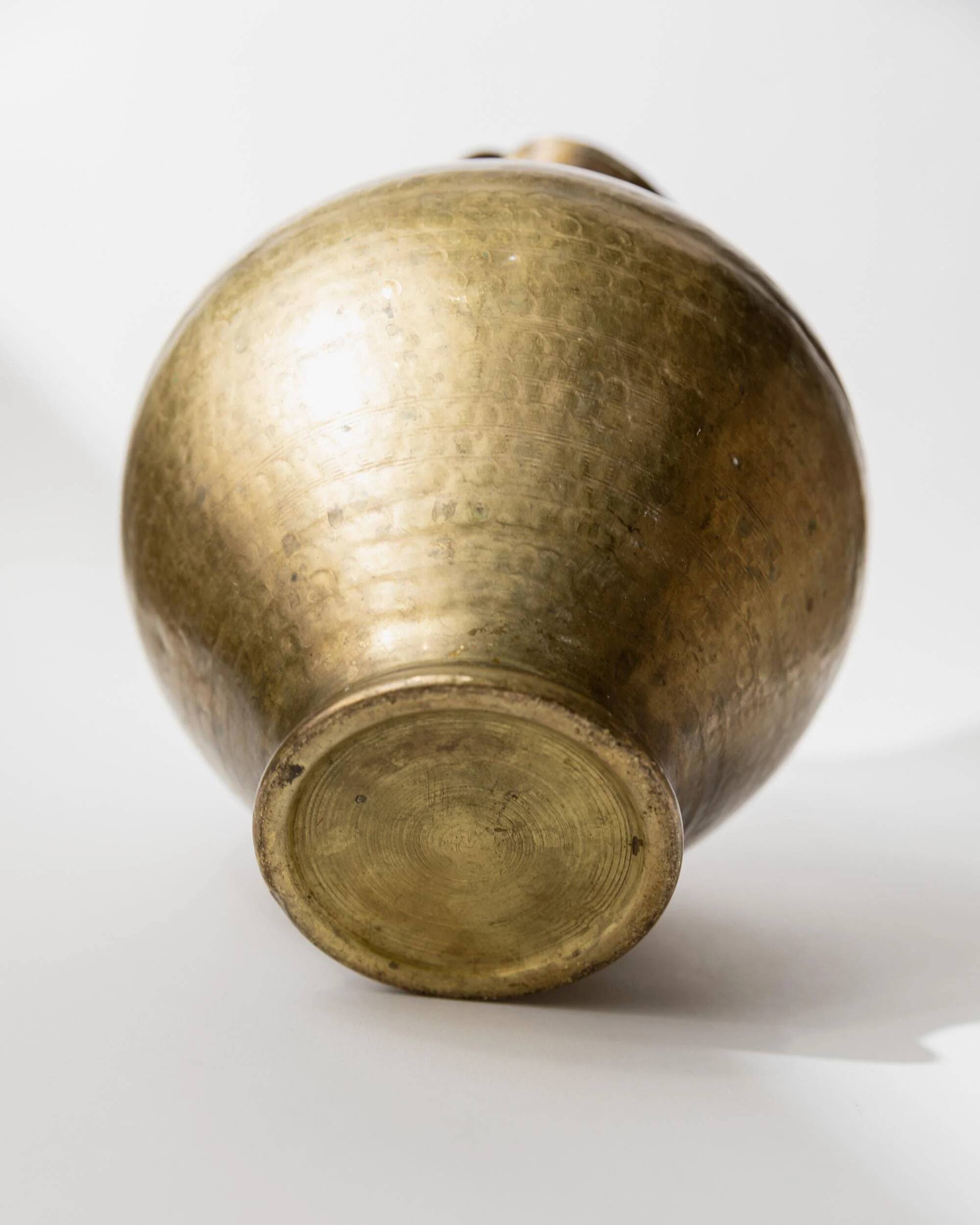 Vintage brass vase from the 1940s, hand-hammered metal, amphora shape, Italian design from the 1940s.
