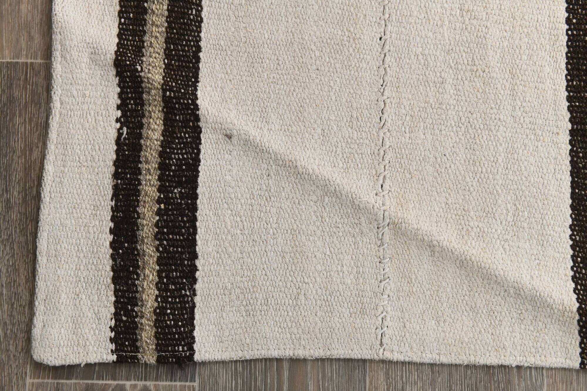 5x7 Turkish Hand-Woven Beige & Brown Striped Kilim Carpet, 144x202Cm