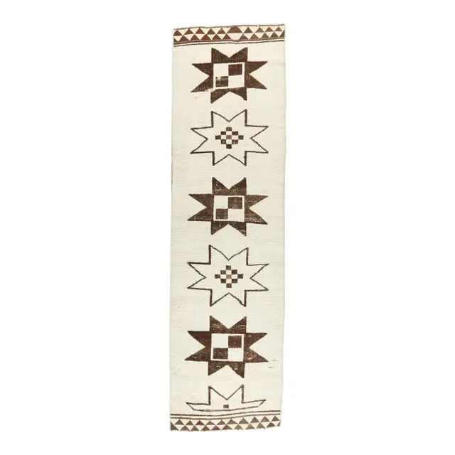 Vintage Geometric Turkish Oushak Hand-Knotted Runner 88x320