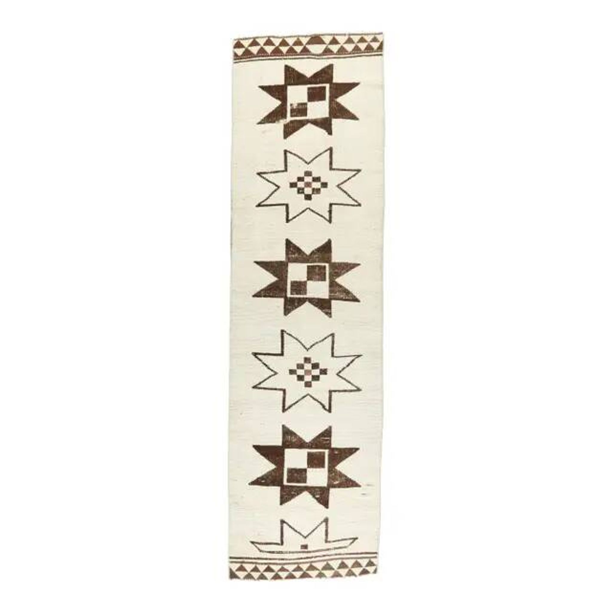 Vintage Geometric Turkish Oushak Hand-Knotted Runner 88x320