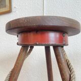 Pair of bar stools, wood and leather, circa 1950