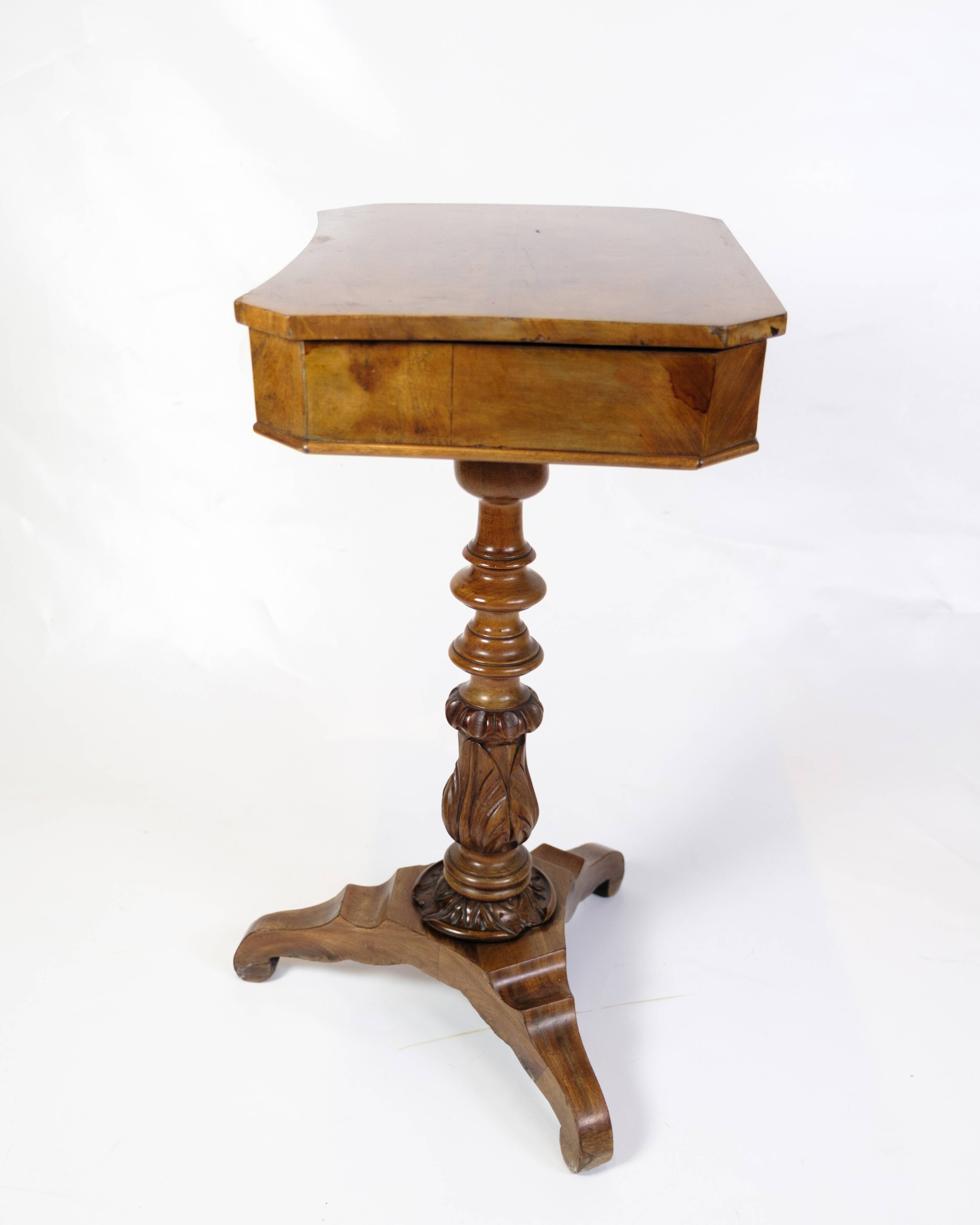 Anitque Side/Sewing Table On Column Made In Mahogany From 1890s