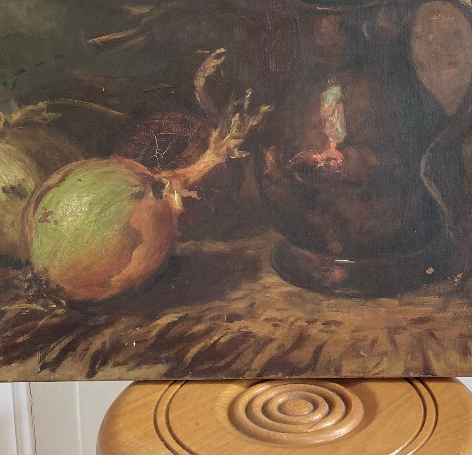 Oil on canvas old still life with jug