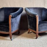 Pair of club armchairs called Monaco, studded velvet, art deco