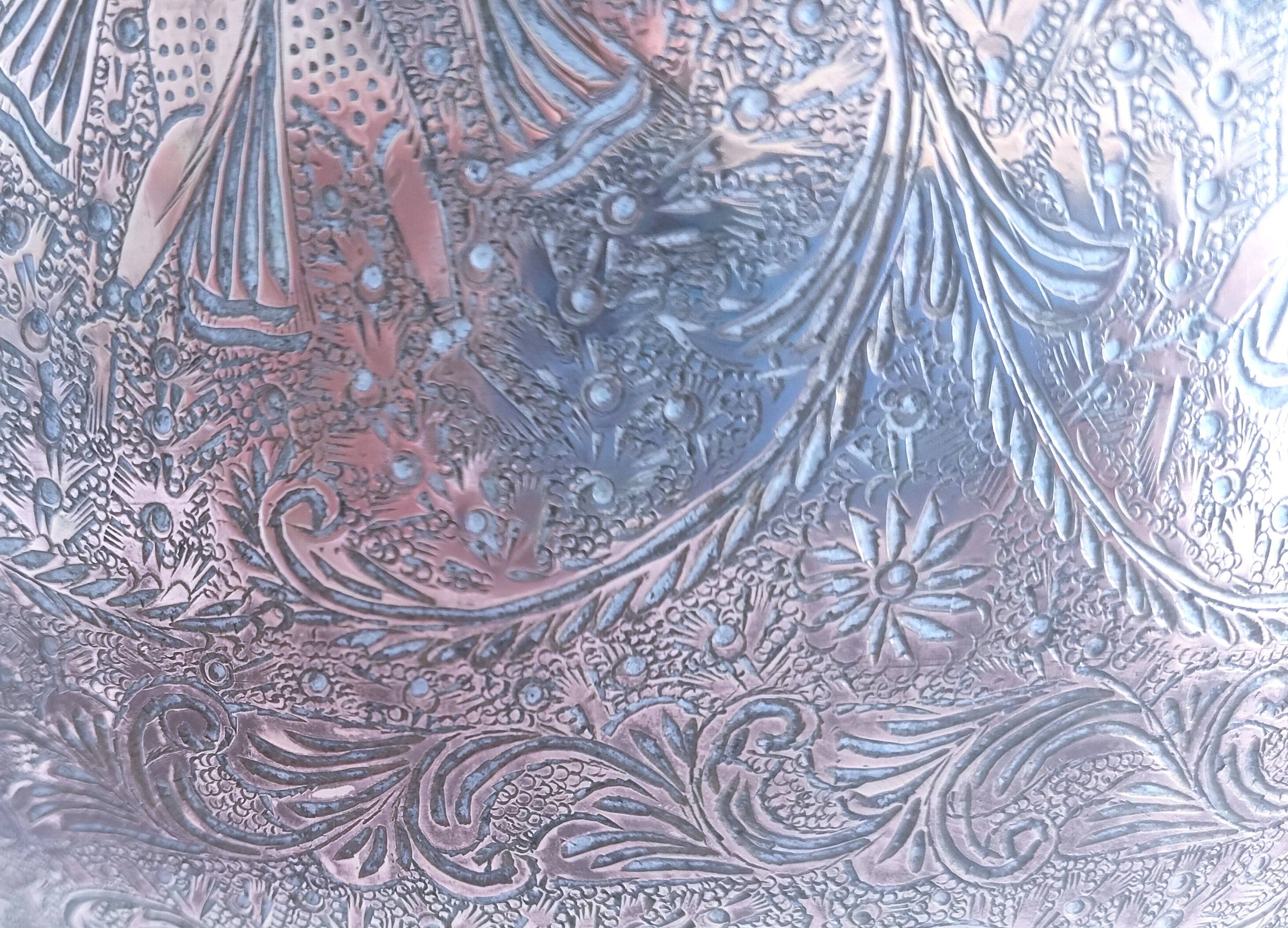 Solid brass pot cover engraved decor animal plant characters