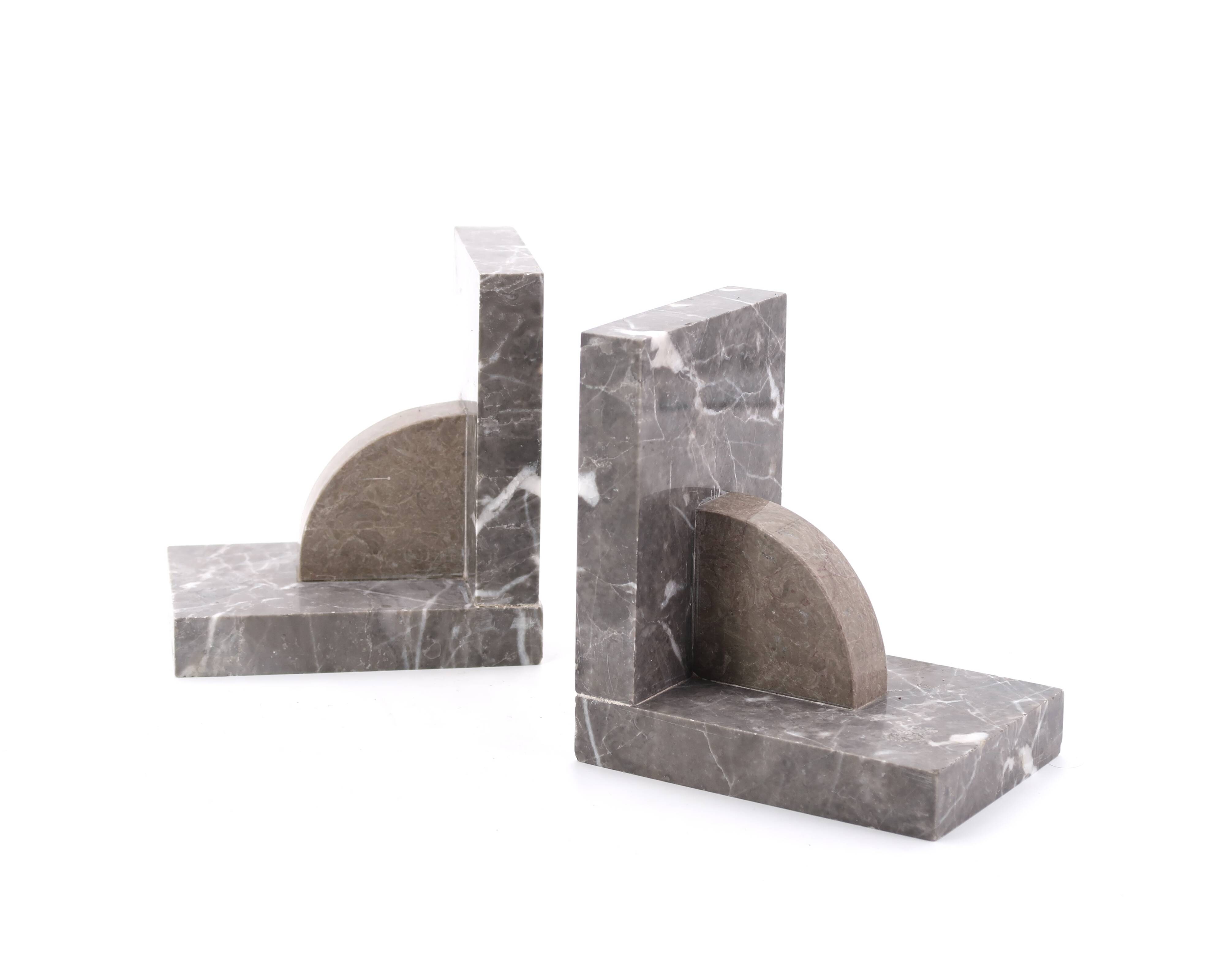 Art Deco Grey Marble Bookends