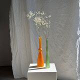 Vase soliflore en verre orange vintage H34