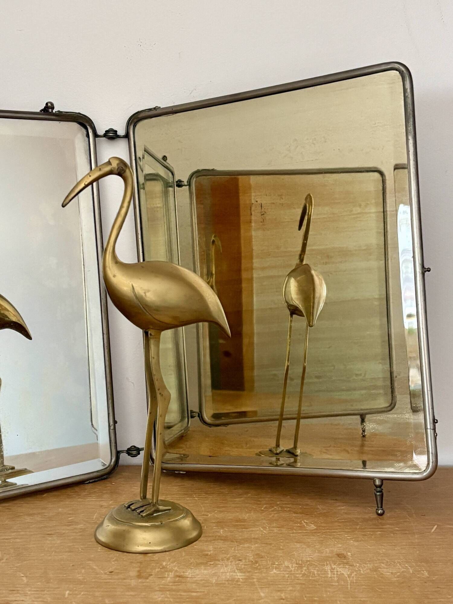 Antique barber's triptych mirror
