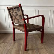 Vintage armchair in red wood and rope