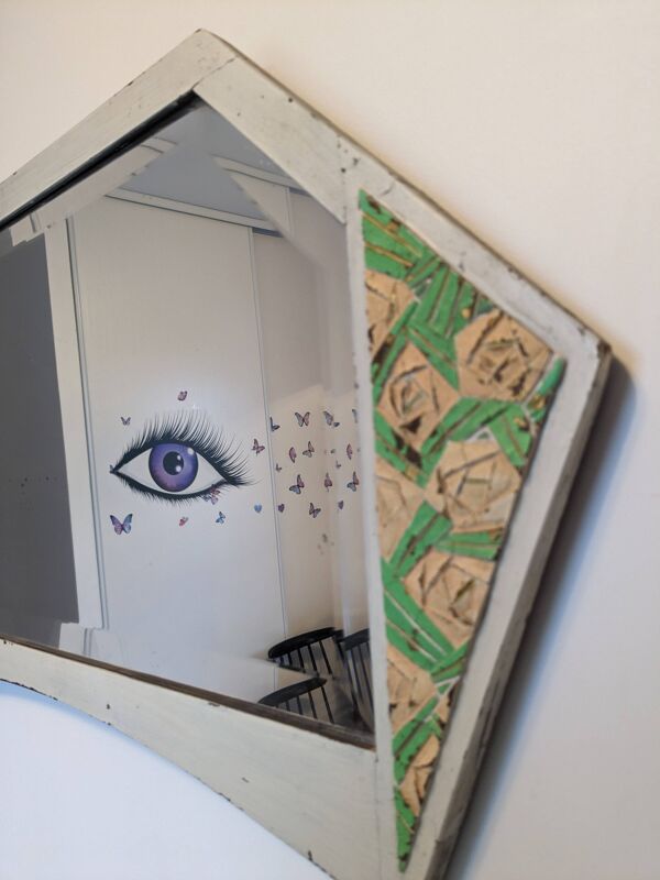 Miroir hexagonal biseauté style shabby chic 79 x 42 cm
