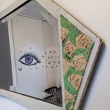 Beveled hexagonal mirror shabby chic style 79 x 42 cm