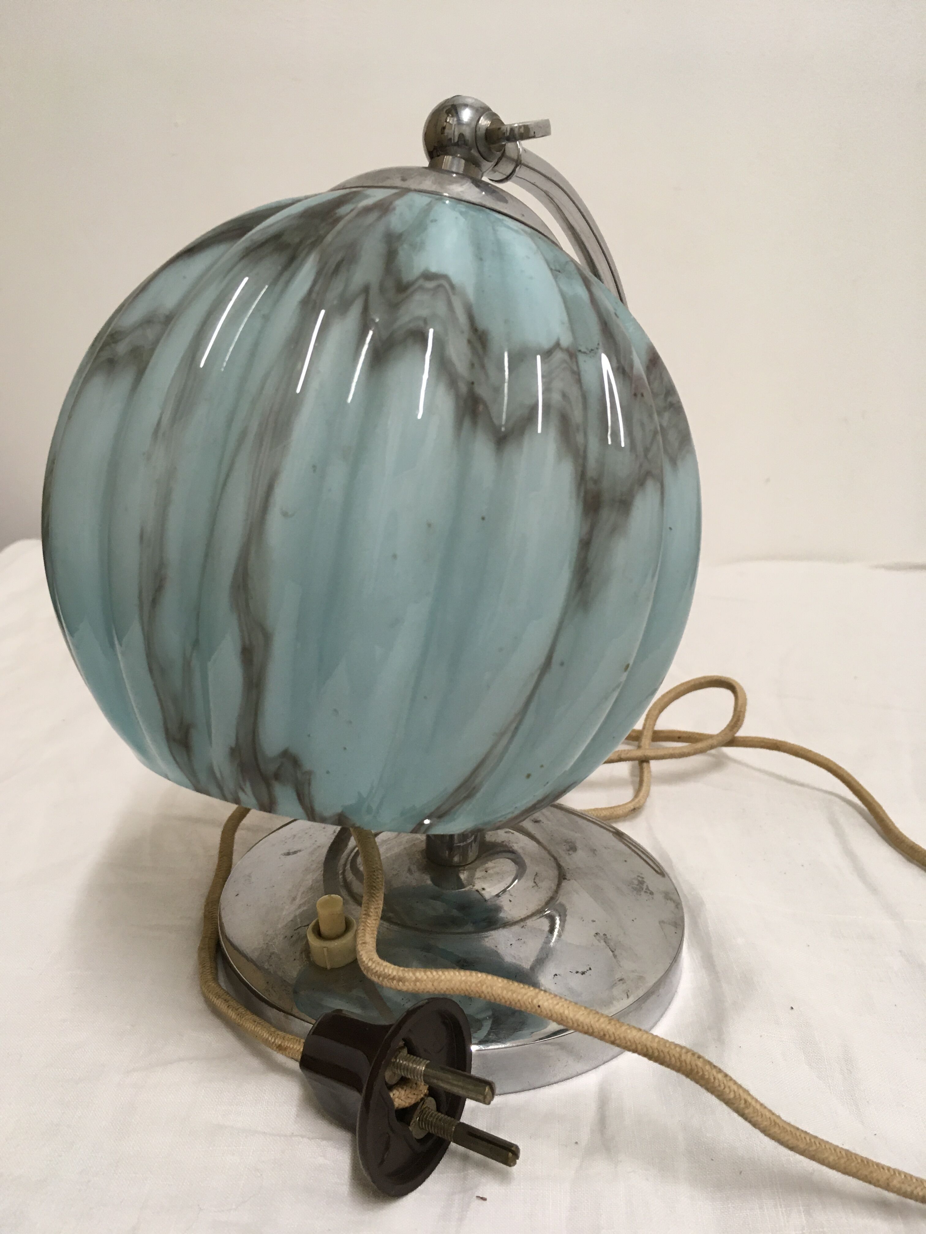 Opaline lamp blue marble art deco