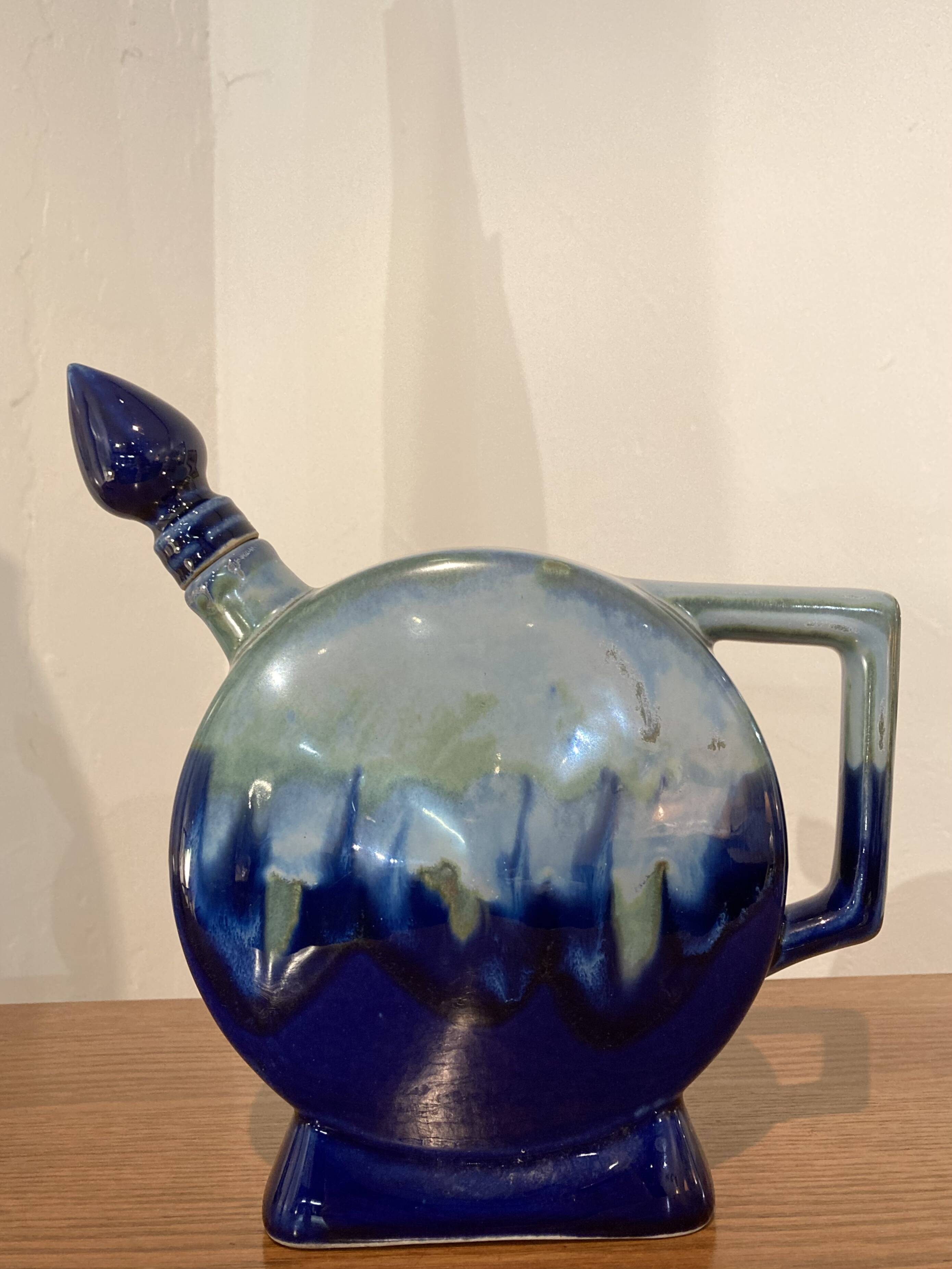 Art Deco flamed stoneware liqueur bottle