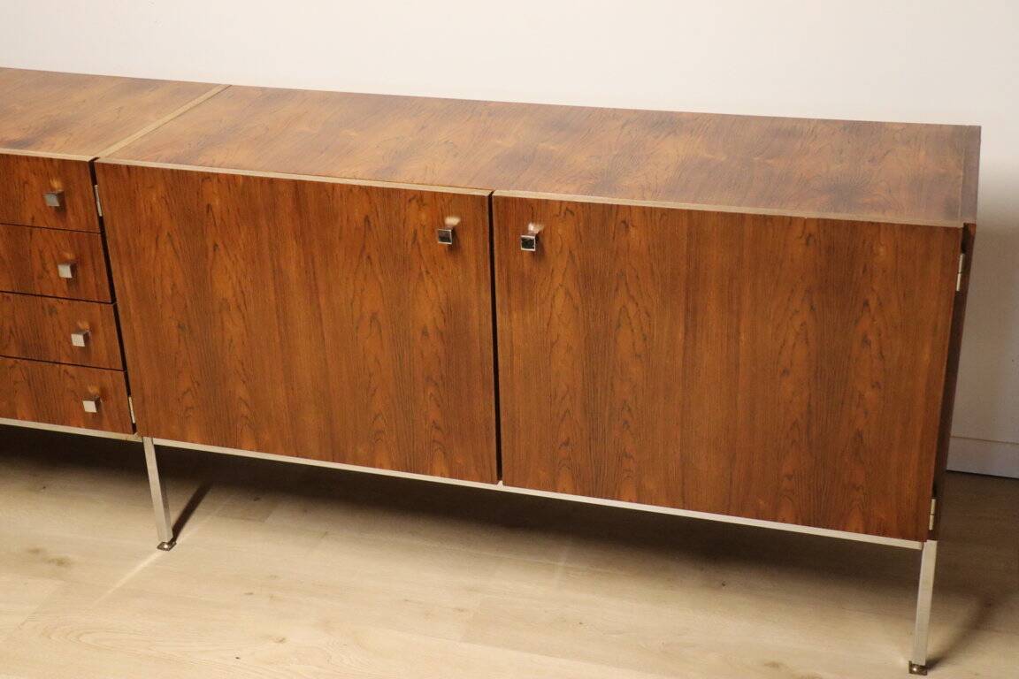 Vintage sideboard by Luigi Bartolini in rosewood and chrome metal, 1960