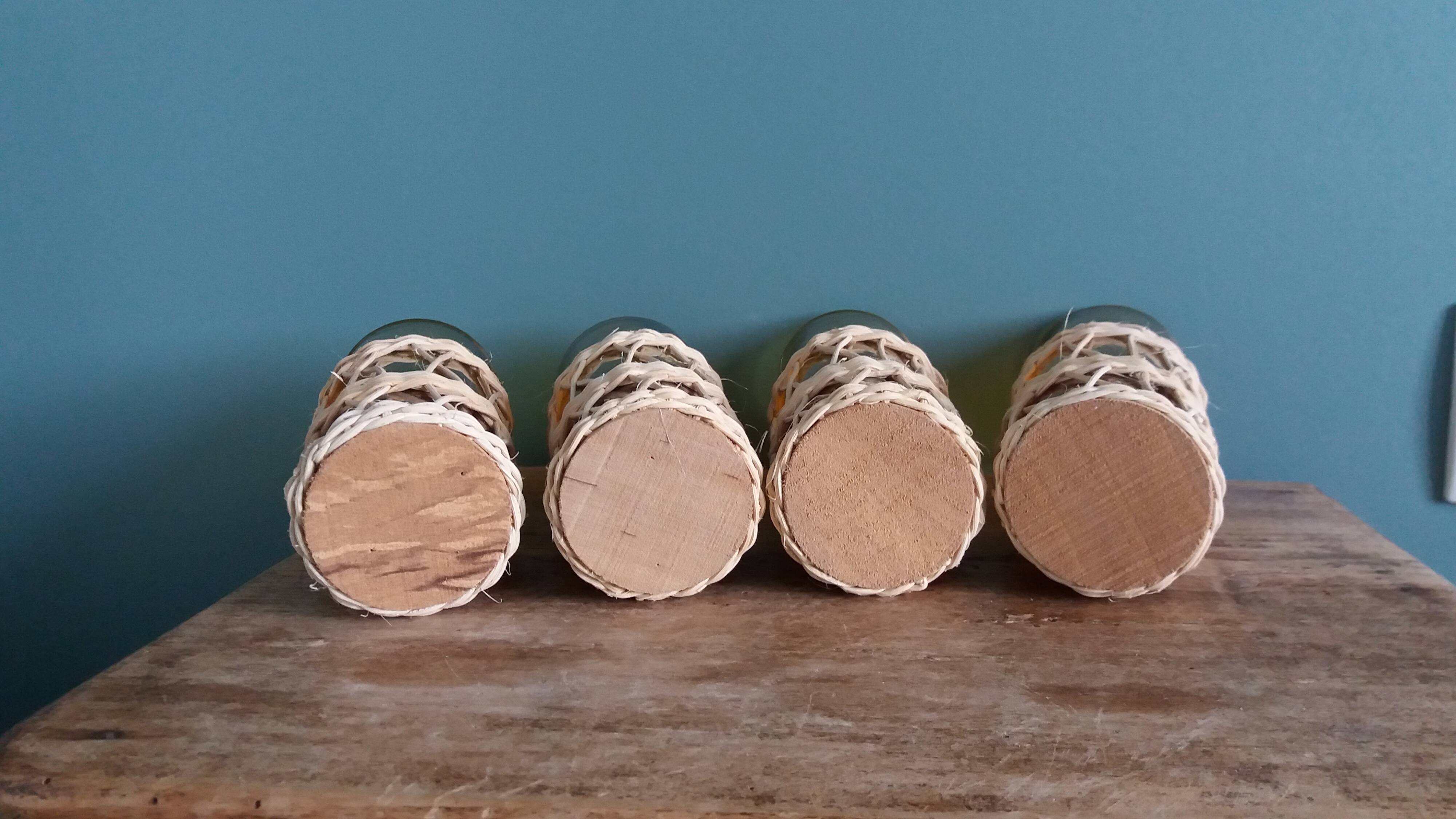 Amber glass and wicker glasses