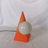 Ceramic pyramid lamp, opaline sphere, postmodern, 1970.