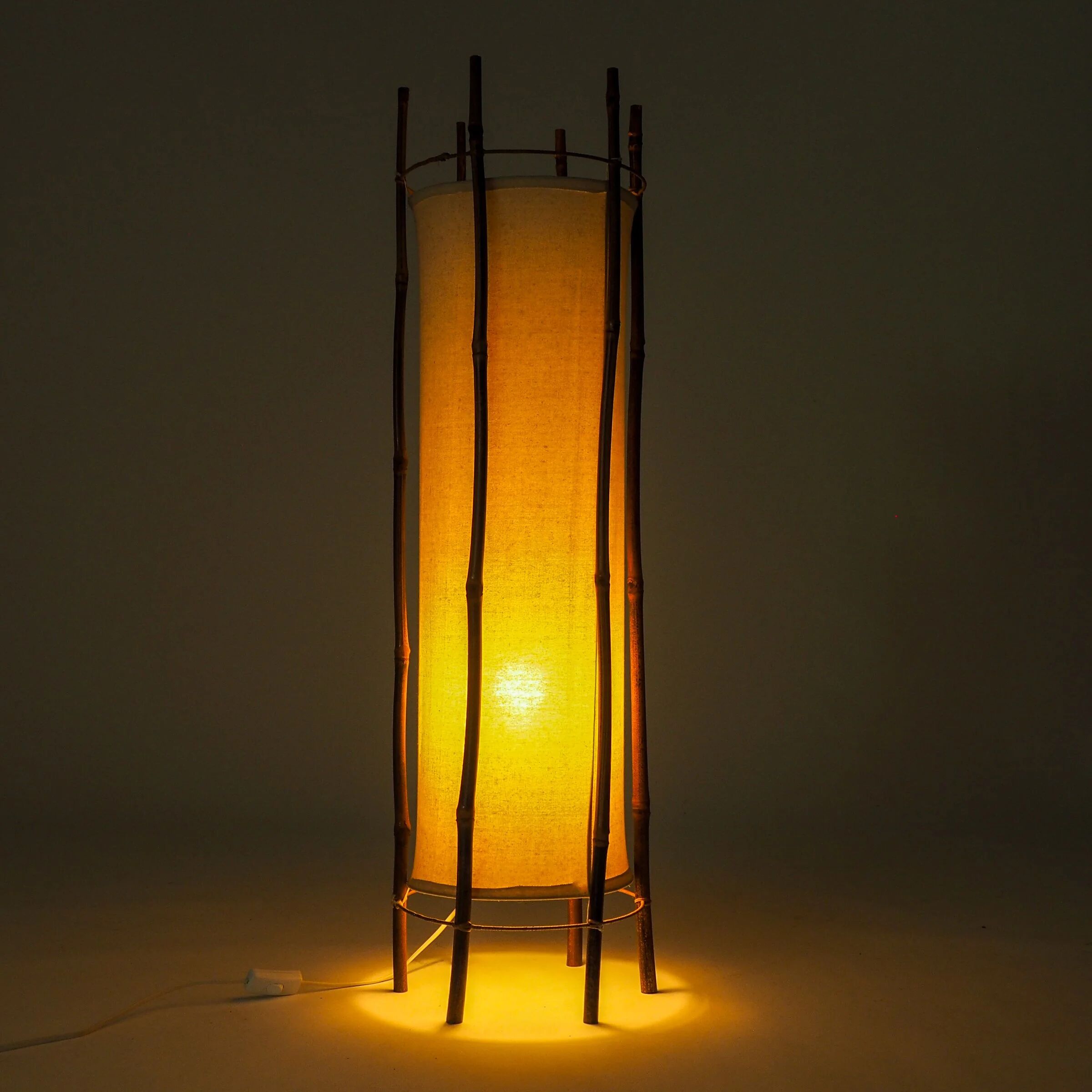 Large bamboo & linen floor lamp by Louis Sognot