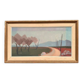Large Swedish Original Oil on Canvas – "Perpignan" by Gustaf Höglund (1910-1994) – 1951 – vintage and framed – 83.5 × 48.5 cm (32.9" × 19.1")