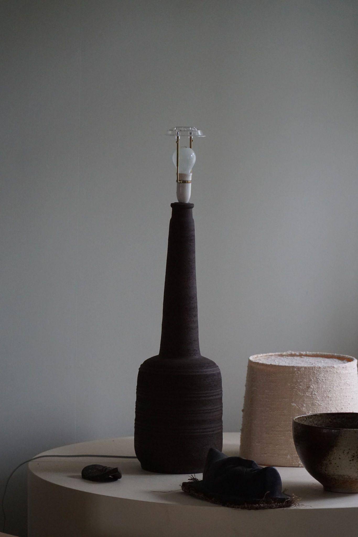 Tall decorative floor lamp in organic ceramic, mid-century Danish, 1970s.