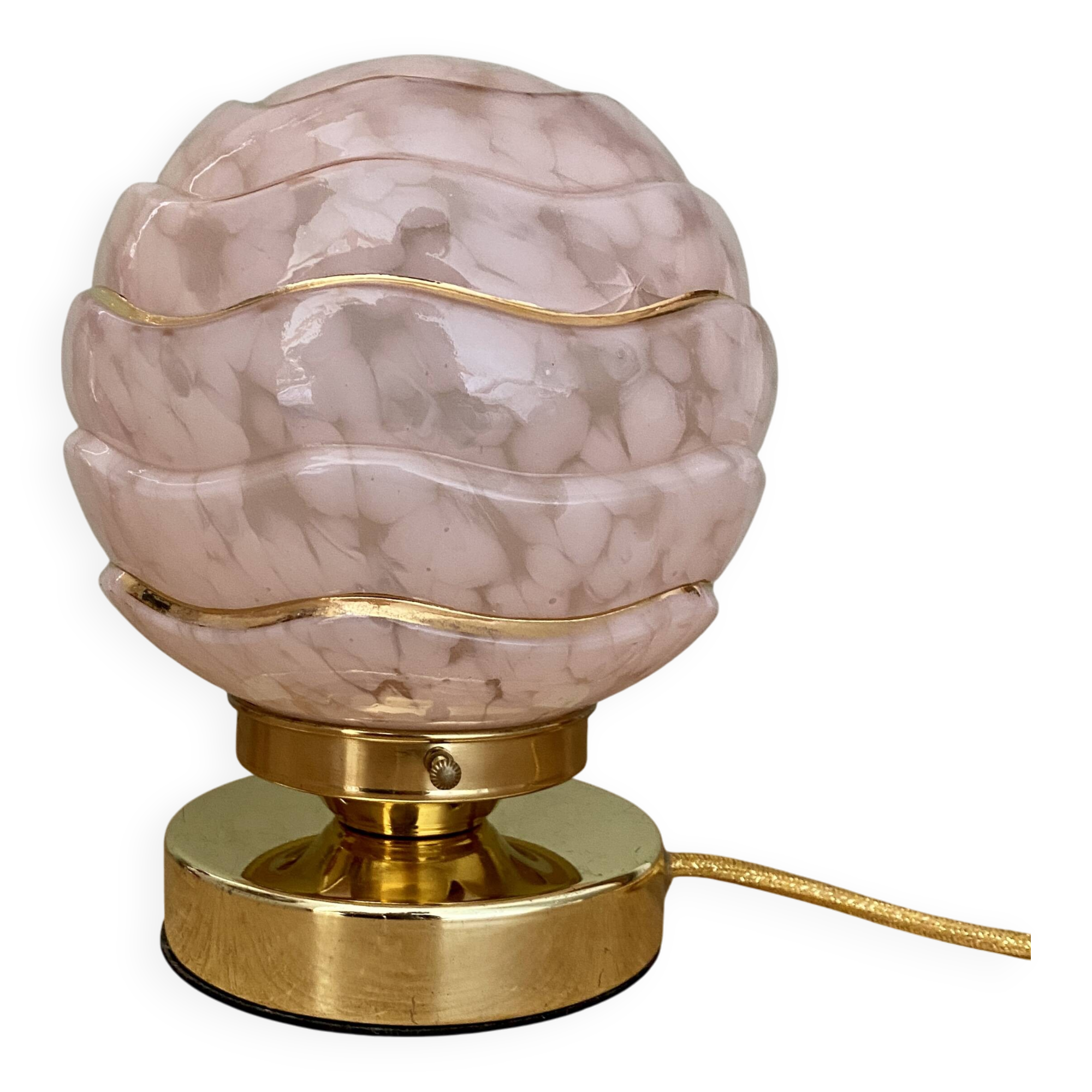 Vintage art deco globe table lamp in pink and gold Clichy glass