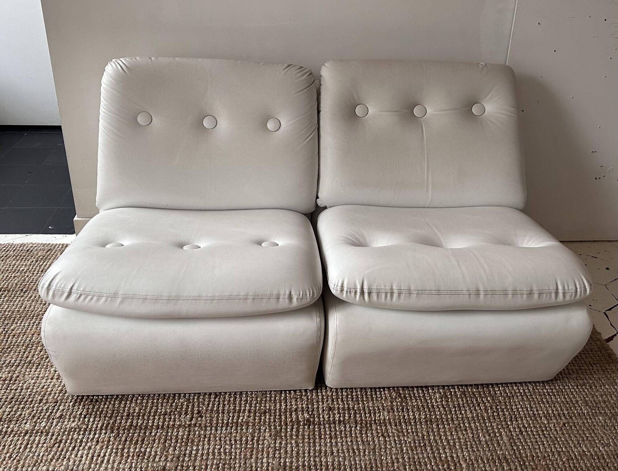 Vintage two-seater modular sofa, off-white, France 1970s