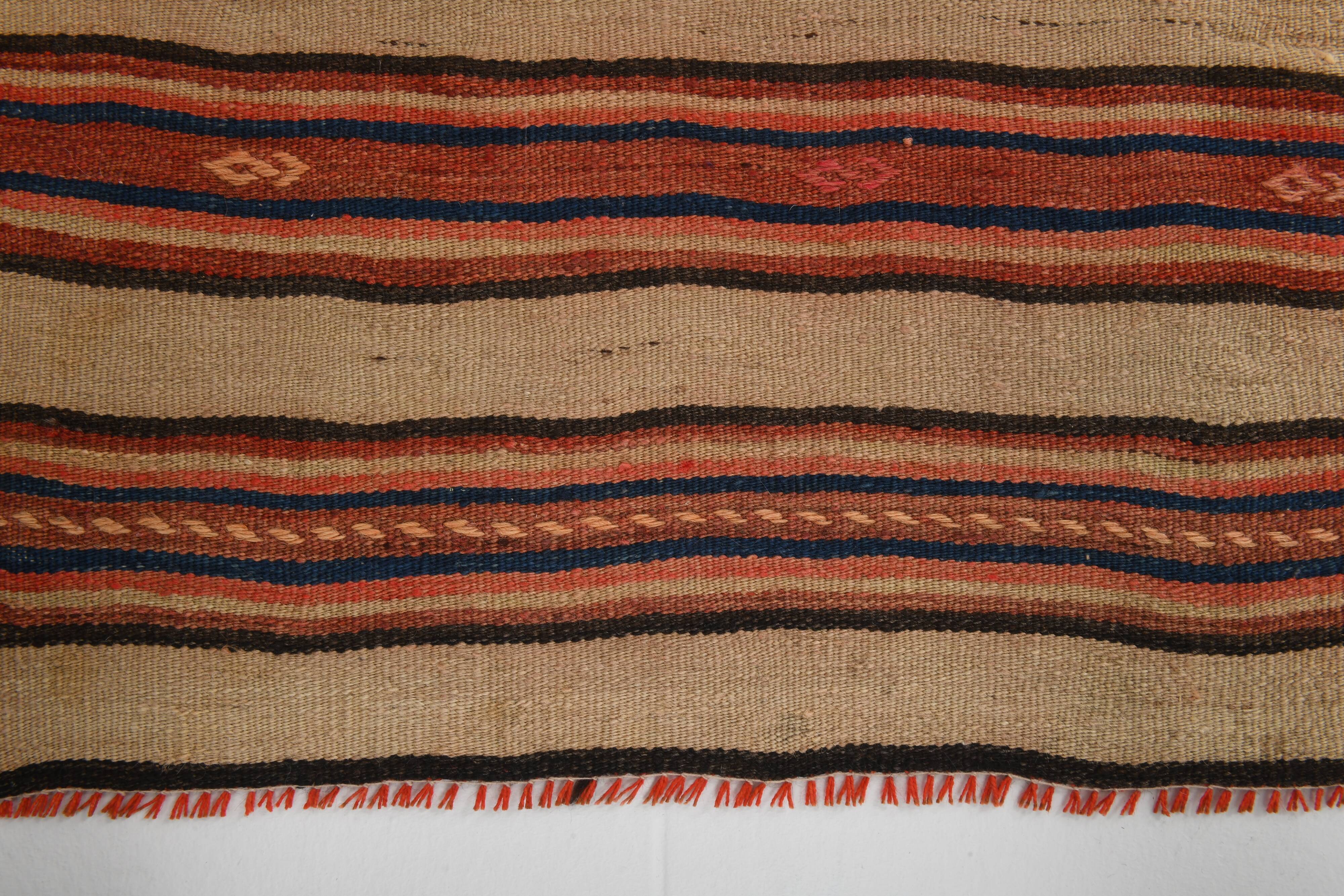 2x8 Red Striped Kilim Runner Rug, 75x254Cm