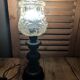Bedside lamp Desk base wood matte black Globe molded glass old vintage
