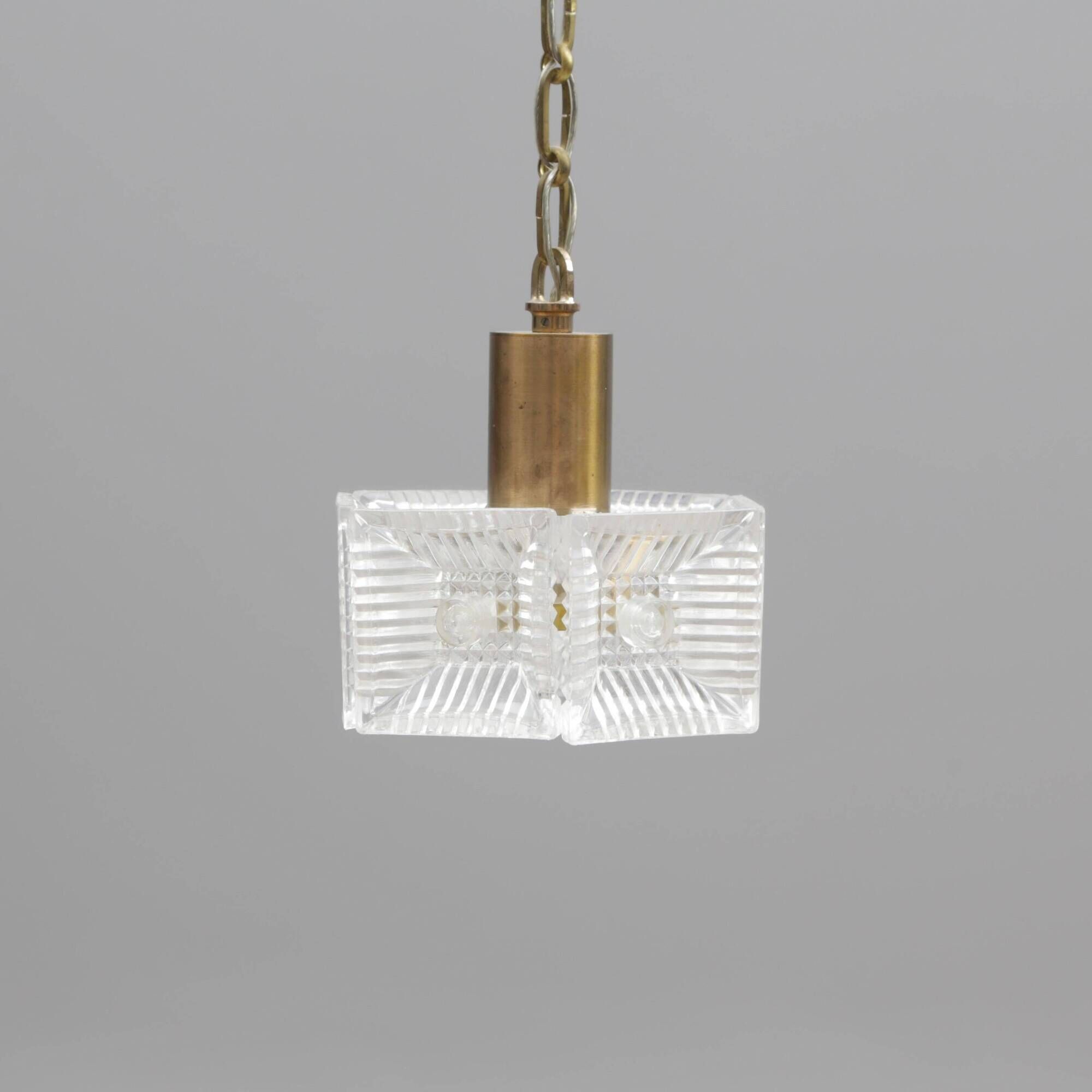 Ceiling light by Carl Fagerlund for Orrefors, brass and moulded glass, Sweden 1960.