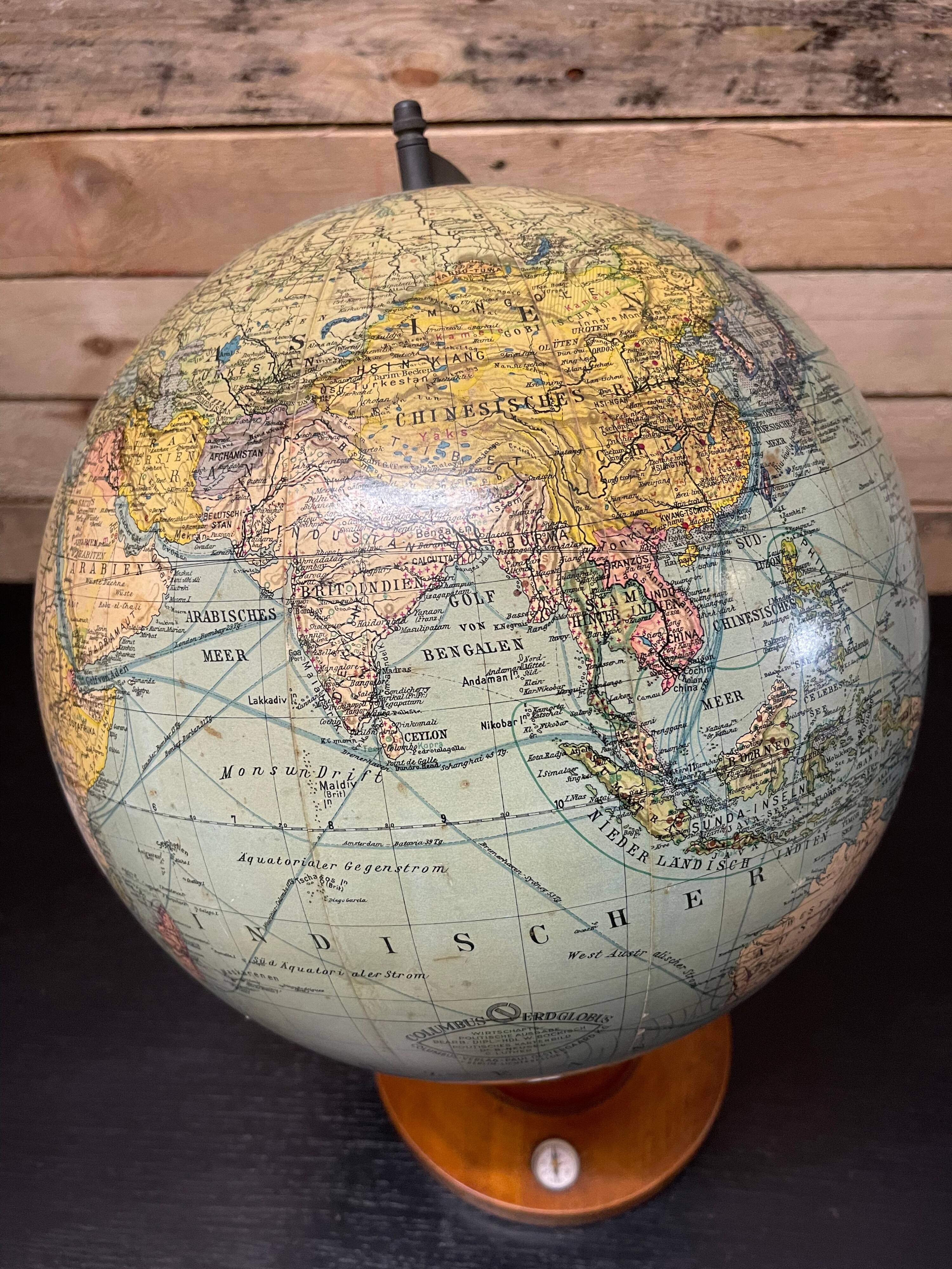 Antique 1920s German table globe by renowned makers Columbus