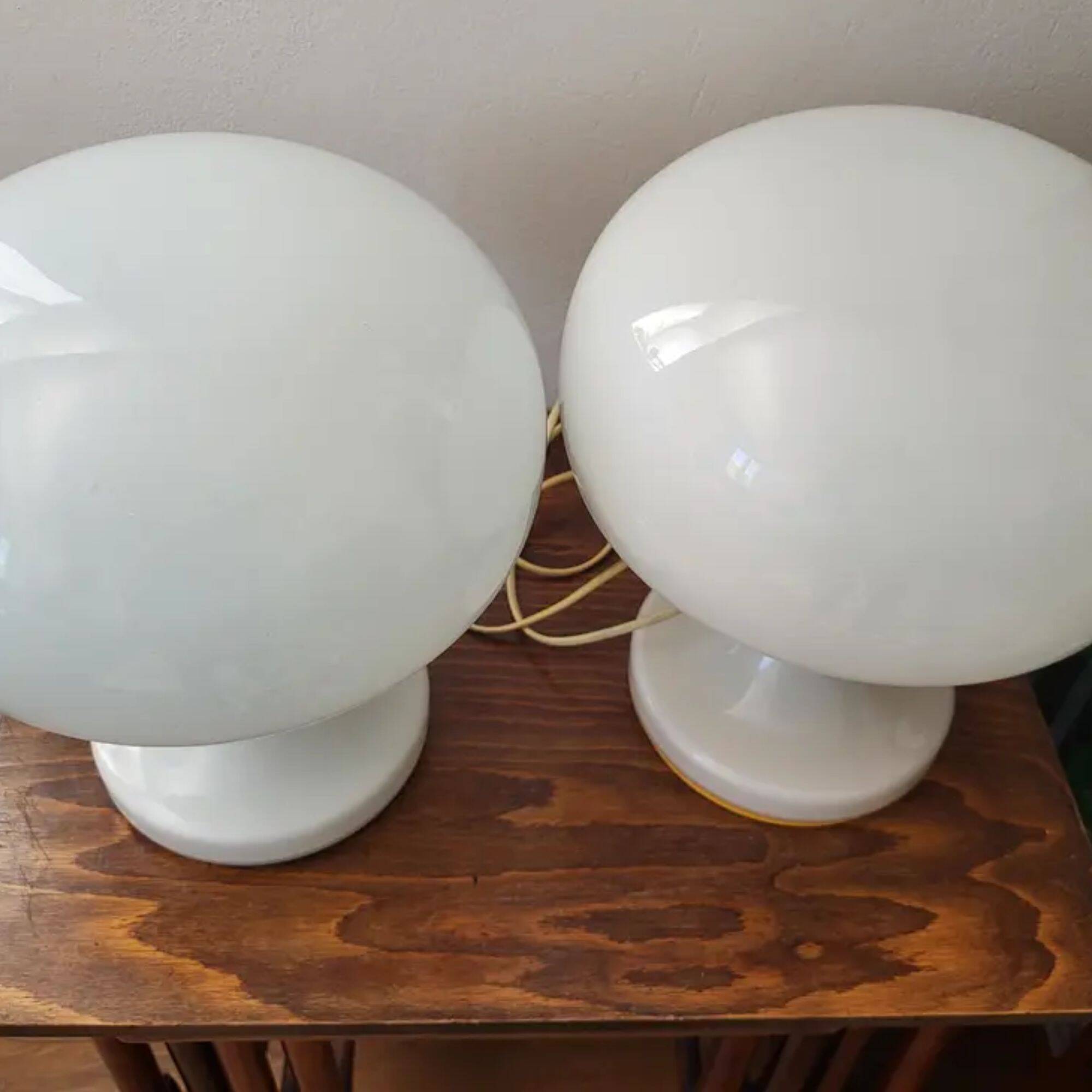 Pair of white “mushroom” table lamps for Jihlava, Czechoslovakia, 1970s