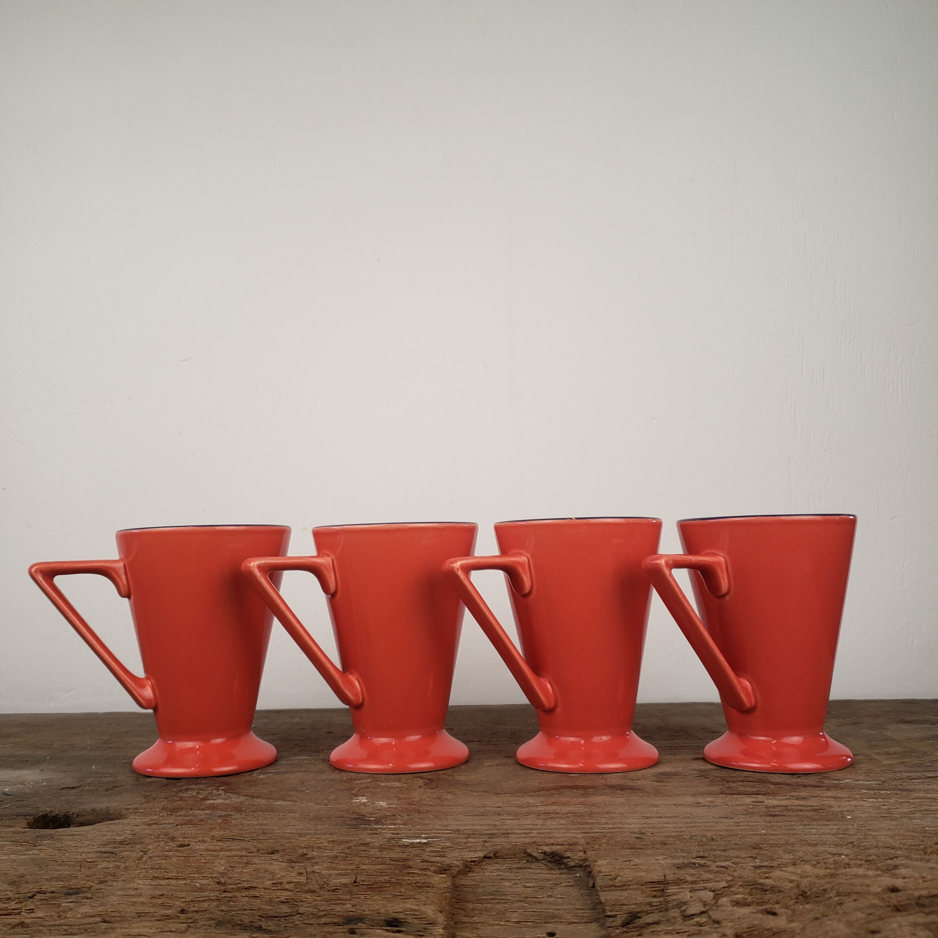 4 red ceramic mugs, Churchill England
