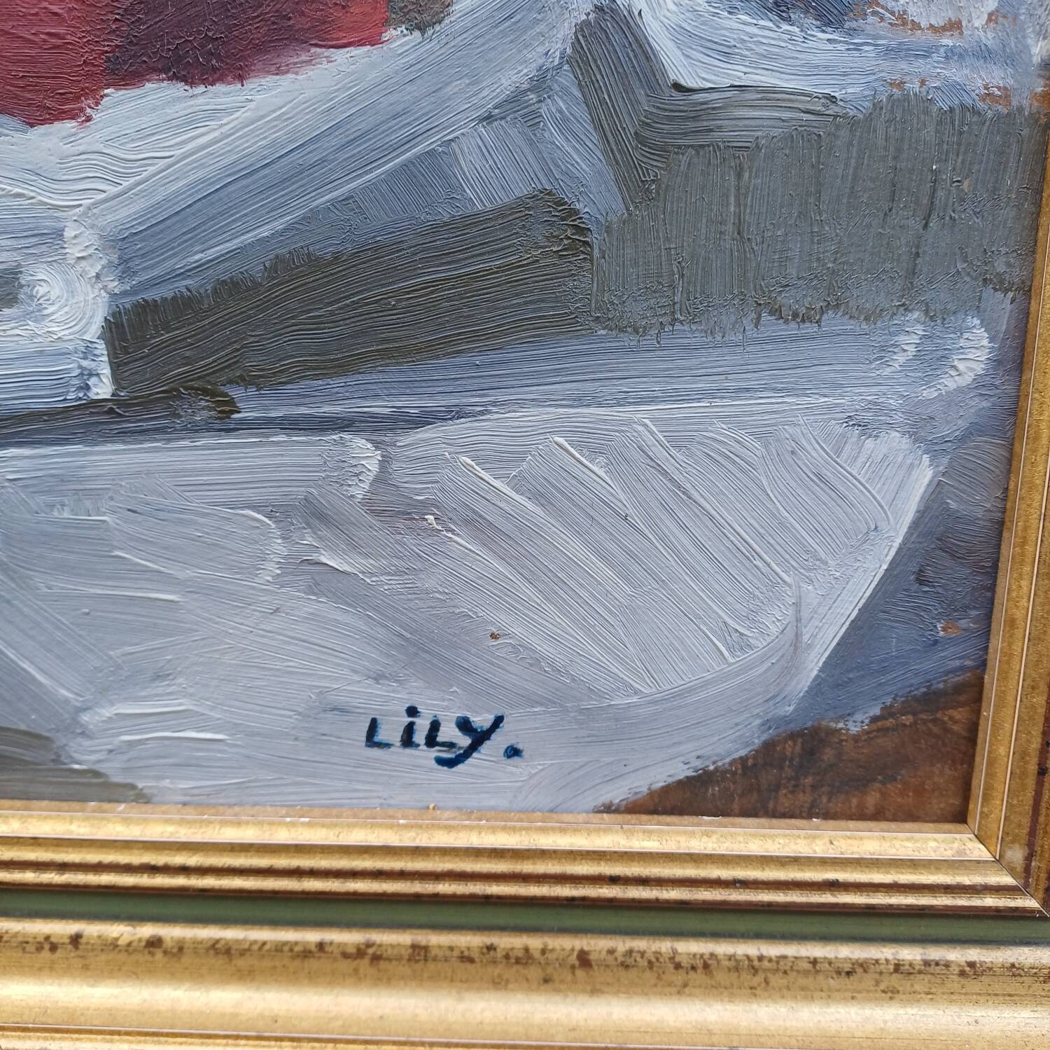 Peinture ancienne vase de marié avec son bouquet