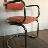 Victoria chair 70s chrome structure and terracotta-colored alacantara fabrics