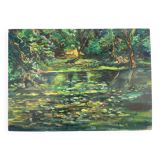 Oil on panel, Pond in the undergrowth on the edge of the Breton marsh, signature identified