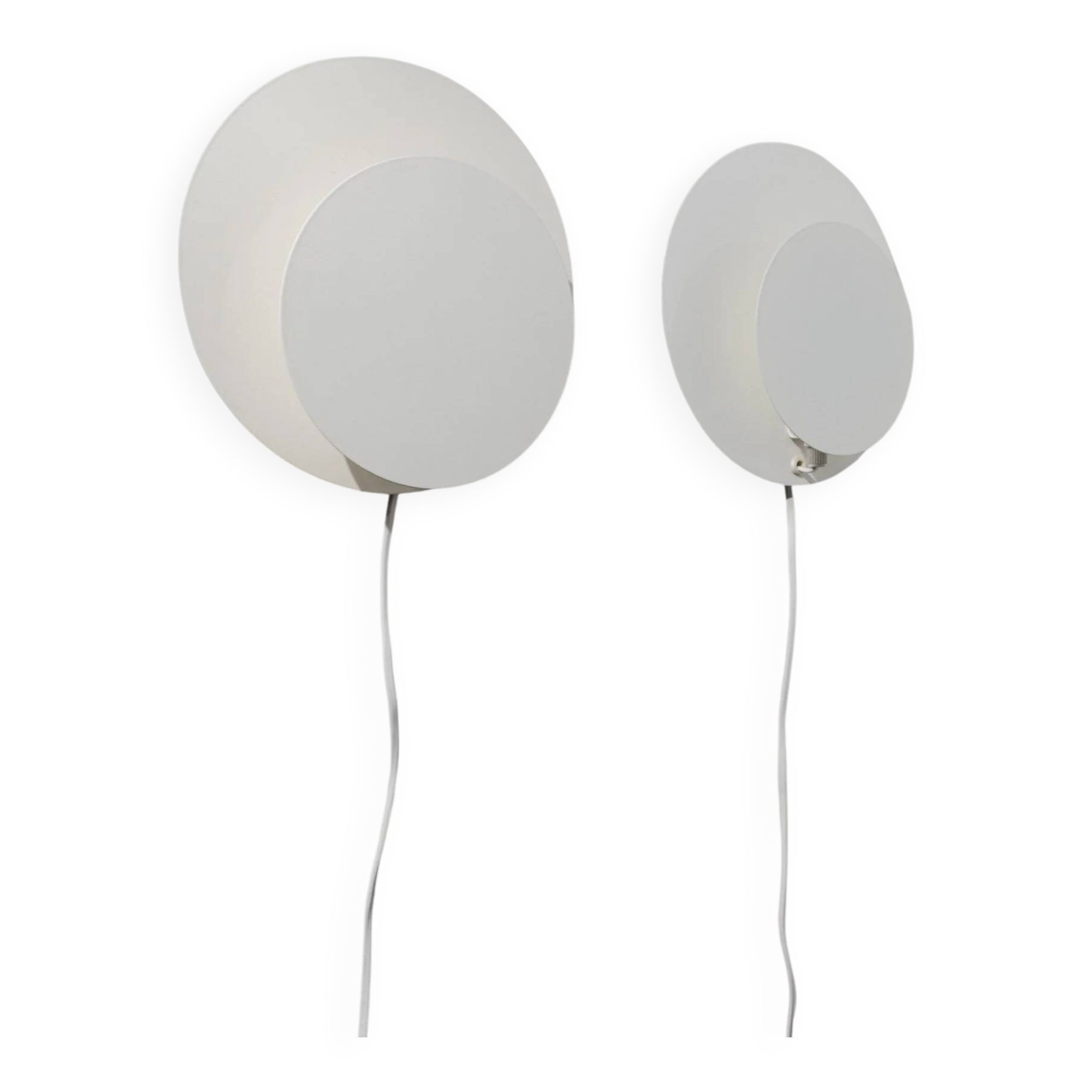 White metal Cirkel wall lamps by Kjeld Darø - set of 2, Danish 1980s diffused light
