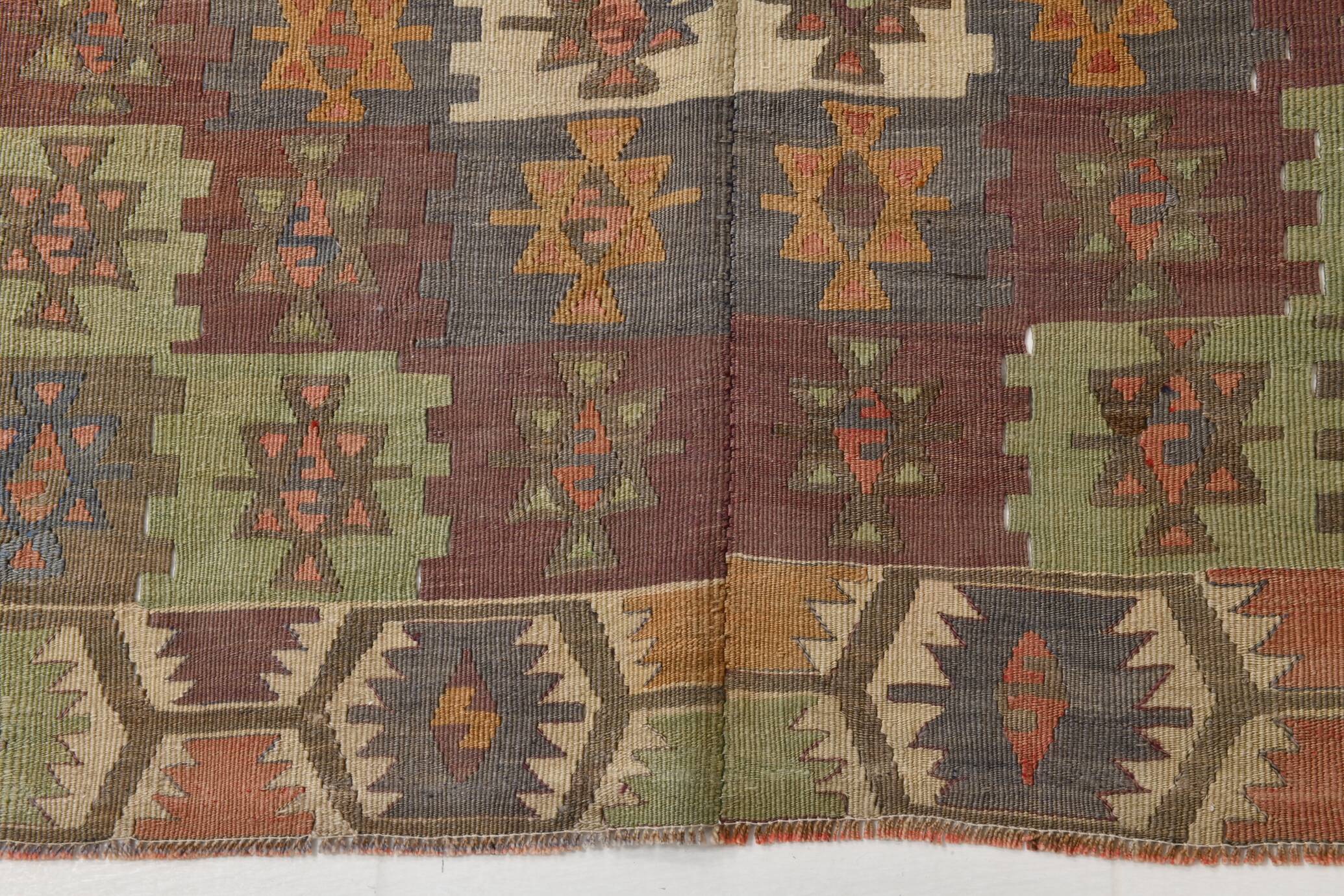 6x13 Rare Size Kilim Rug, Rugged Rug, 180x385Cm Antique Kilim Carpet