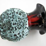 Small corolla vase in black, red and white Fat Lava ceramic - Panassidi Vallauris France - vintage