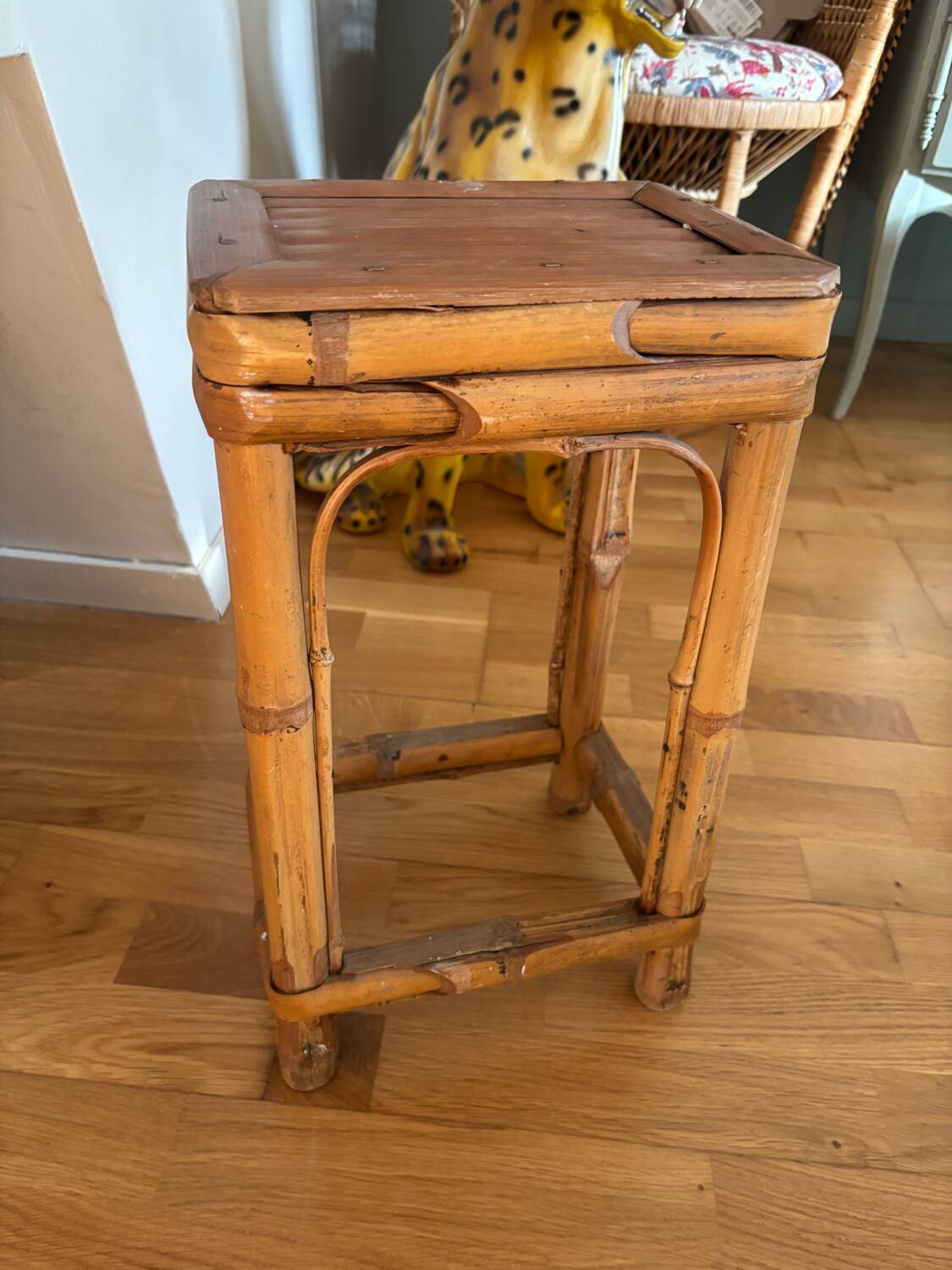 Vintage bamboo and rattan stool