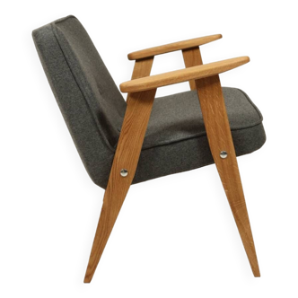Scandinavian armchair gray Wool upholstery oak wood mid century modern design by Chierovsky 1962