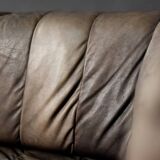 Vintage Mid-Century Modern German Brutalist 2-Seater Brown Leather Bed Sofa