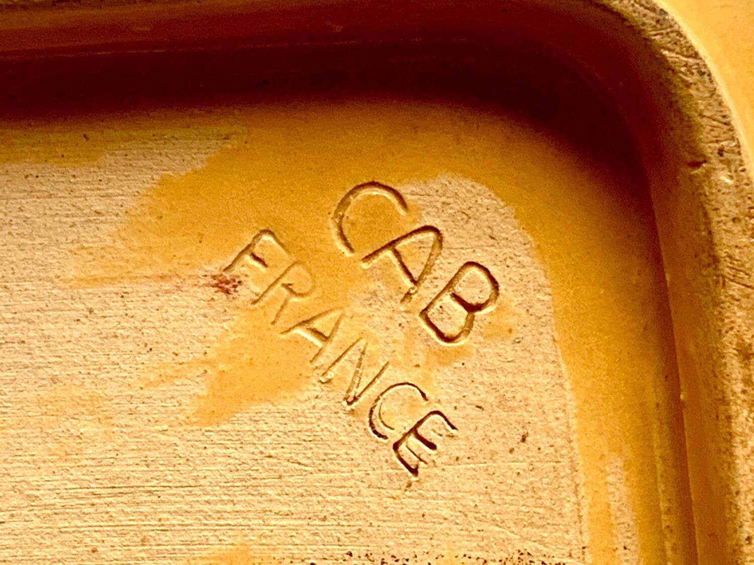 CAB turquoise and ochre ceramic dish with handles