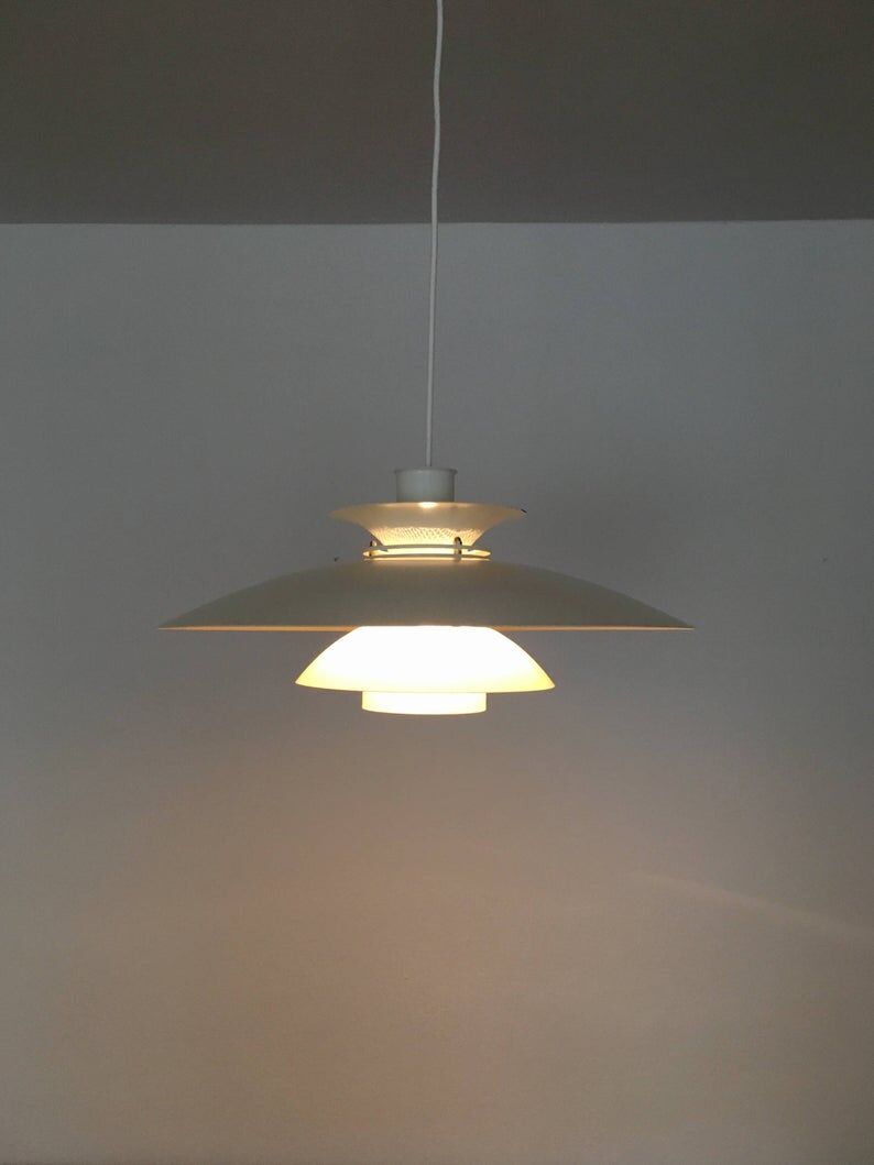 Danish mid century modern metal hanging lamp by Lyfa